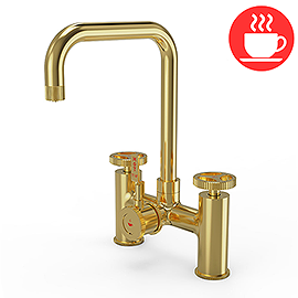Venice Industrial Bridge Brushed Brass 3-in-1 Instant Boiling Water Kitchen Tap with Boiler & Filter