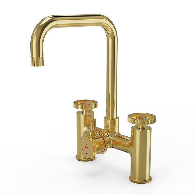 Venice Industrial Bridge Brushed Brass 3-in-1 Instant Boiling Water Kitchen Tap with Boiler & Filter