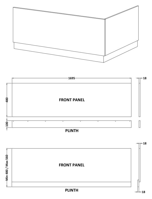 Venice Linea 1700 Front Bath Panel Metallic Slate
