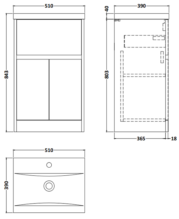 Venice Linea 500mm Rustic Oak Vanity Unit - Floor Standing with Drawer and 2-Doors