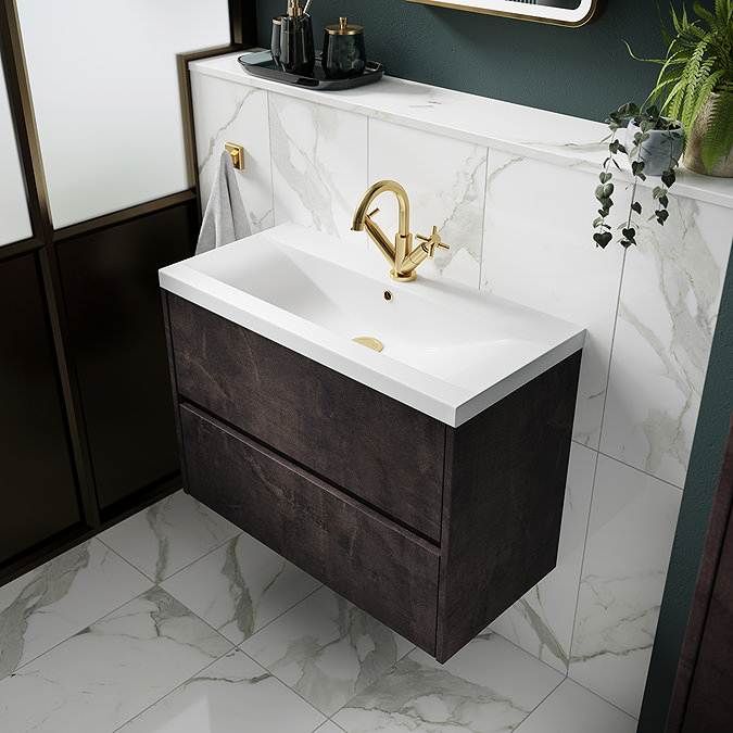 Venice Linea 600mm Metallic Slate Wall Hung 2-Drawer Vanity Unit