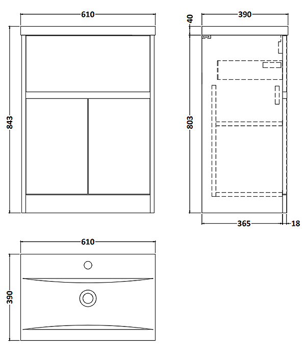 Venice Linea 600mm Rustic Oak Vanity Unit - Floor Standing with Drawer and 2-Doors