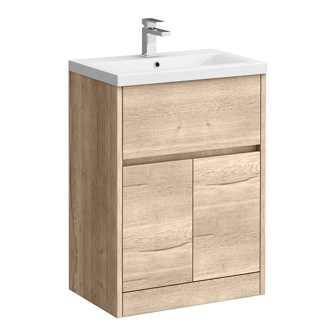 Venice Linea 600mm Rustic Oak Vanity Unit - Floor Standing with Drawer and 2-Doors