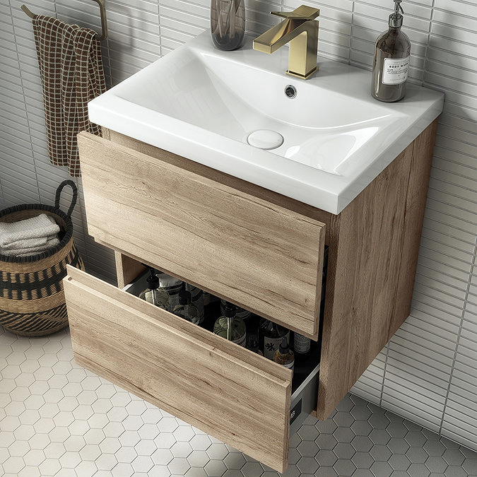 Venice Linea 600mm Rustic Oak Wall Hung 2-Drawer Vanity Unit  Feature Large Image