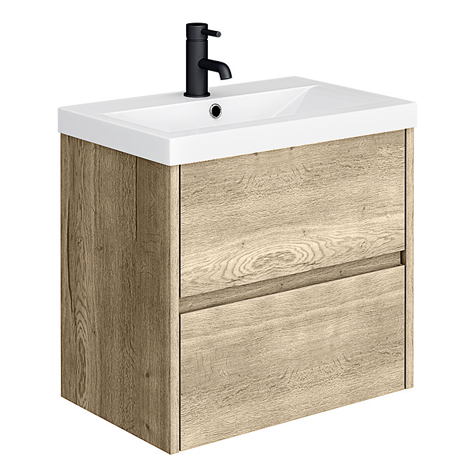 Venice Linea 600mm Rustic Oak Wall Hung 2-Drawer Vanity Unit