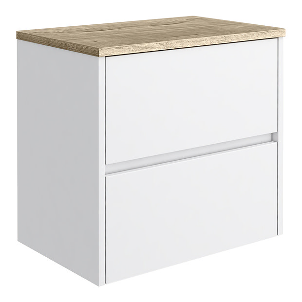Venice Linea 600mm Satin White Vanity - Wall Hung 2 Drawer Unit with ...
