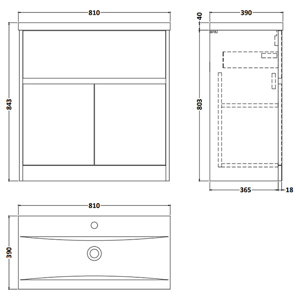 Venice Linea 800mm Rustic Oak Vanity Unit - Floor Standing with Drawer and 2-Doors