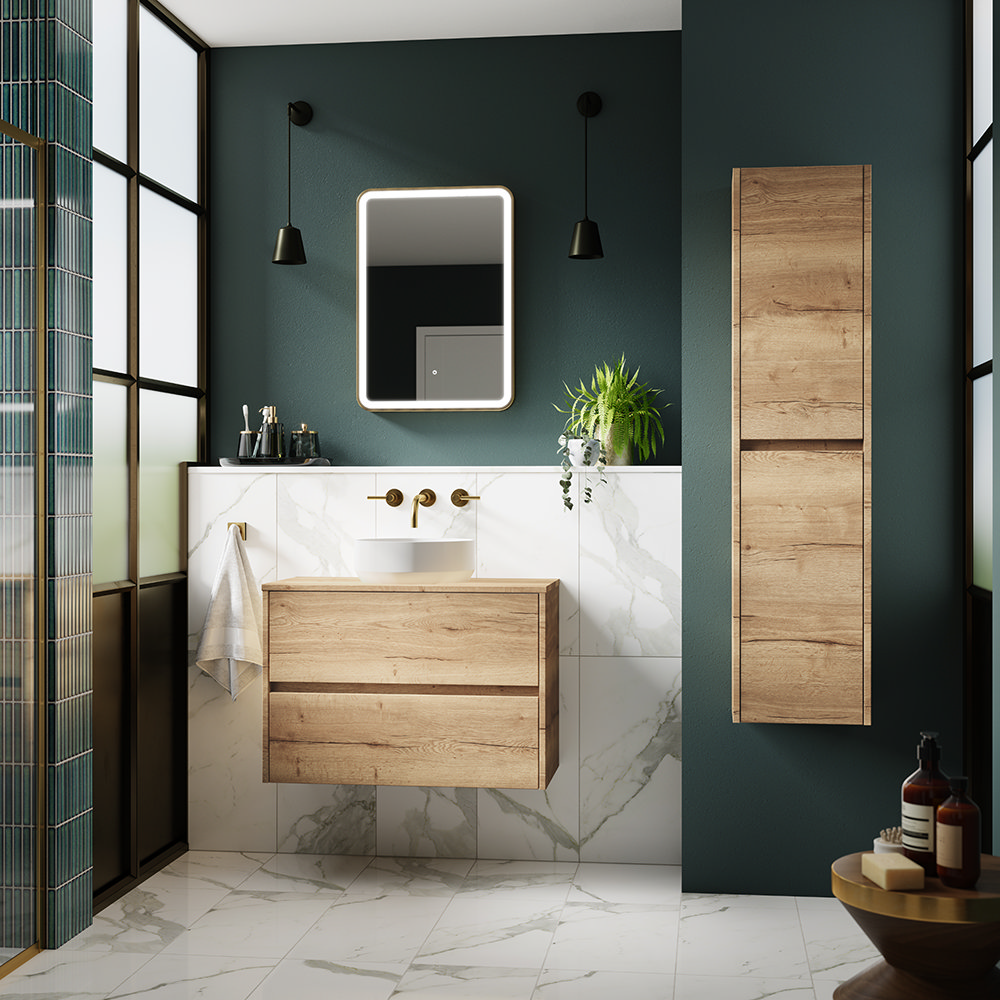 Venice Linea 800mm Rustic Oak Vanity Wall Hung 2 Drawer Unit With Venice Linea 800mm Rustic Oak Vanity Wall Hung 2 Drawer Unit With