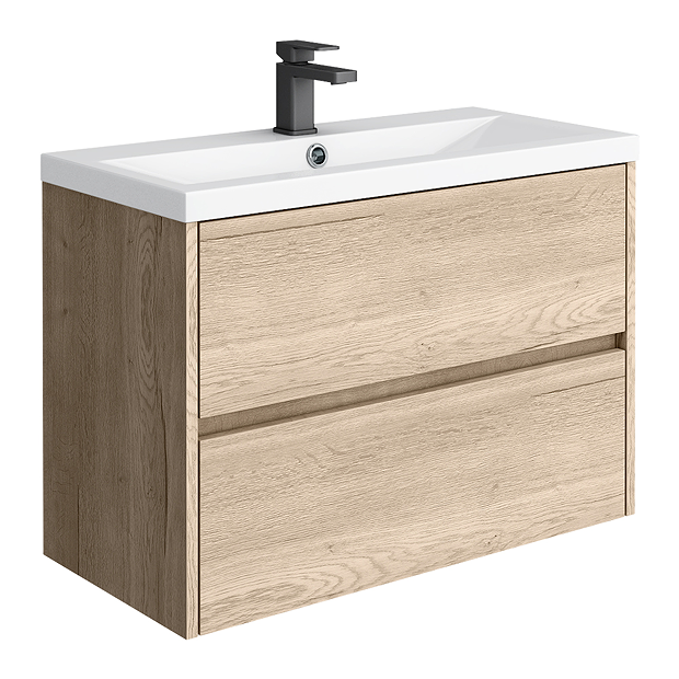 Venice Linea 800mm Rustic Oak Wall Hung 2-Drawer Vanity Unit ...