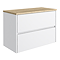 Venice Linea 800mm Satin White Vanity - Wall Hung 2 Drawer Unit with Rustic Oak Worktop