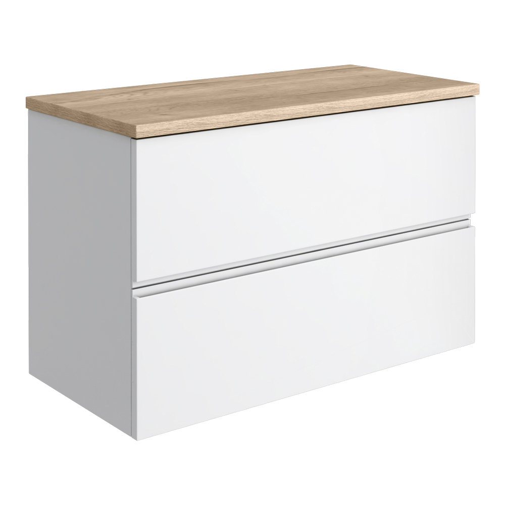 Venice Linea 800mm Satin White Vanity - Wall Hung 2 Drawer Unit with ...