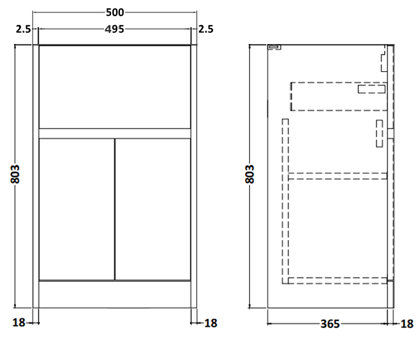 Venice Linea Floor Standing Vanity Unit w. Drawer and 2-Doors - Rustic Oak - 500mm with Matt Black Slimline Basin