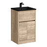 Venice Linea Floor Standing Vanity Unit w. Drawer and 2-Doors - Rustic Oak - 500mm with Matt Black Slimline Basin