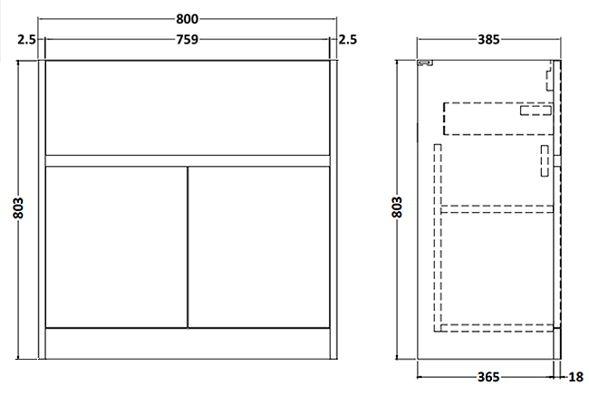 Venice Linea Floor Standing Vanity Unit w. Drawer and 2-Doors - Rustic Oak - 800mm with Matt Black Slimline Basin