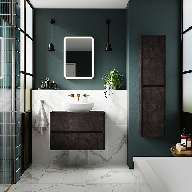 Venice Linea Metallic Slate Countertop Basin Unit - 600mm 2 Drawer with Oval Gloss White Basin