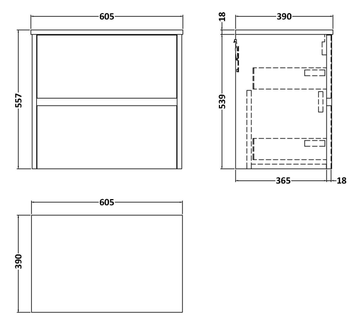 Venice Linea Metallic Slate Countertop Basin Unit - 600mm 2 Drawer with Oval Gloss White Basin