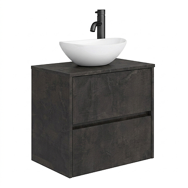 Venice Linea Metallic Slate Countertop Basin Unit - 600mm 2 Drawer with Oval Gloss White Basin