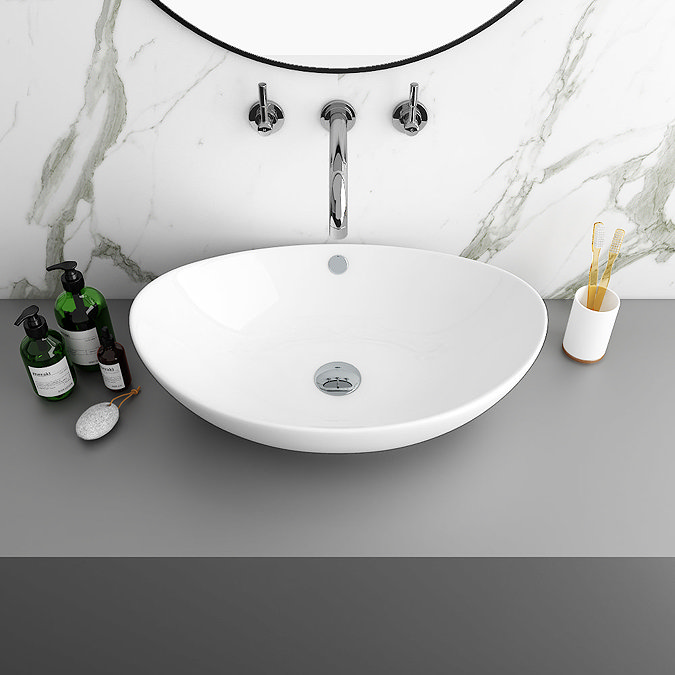 Venice Linea Metallic Slate Countertop Basin Unit - 800mm 2 Drawer with Oval Gloss White Basin