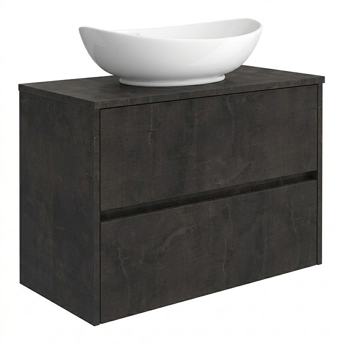 Venice Linea Metallic Slate Countertop Basin Unit - 800mm 2 Drawer with Oval Gloss White Basin