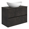 Venice Linea Metallic Slate Countertop Basin Unit - 800mm 2 Drawer with Oval Gloss White Basin