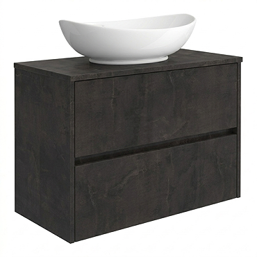 Venice Linea Metallic Slate Countertop Basin Unit - 800mm 2 Drawer with Oval Gloss White Basin