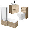 Venice Linea Rustic Oak Bathroom Suite (with Oval Basin, Vanity Unit, WC Unit + L-Shaped Bath)