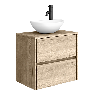 Venice Linea Rustic Oak Countertop Basin Unit - 600mm 2 Drawer with Oval Matt White Basin