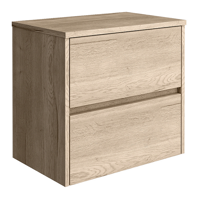 Venice Linea Rustic Oak Countertop Basin Unit - 600mm 2 Drawer with Round Matt White Basin