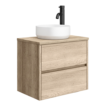 Venice Linea Rustic Oak Countertop Basin Unit - 600mm 2 Drawer with Round Matt White Basin