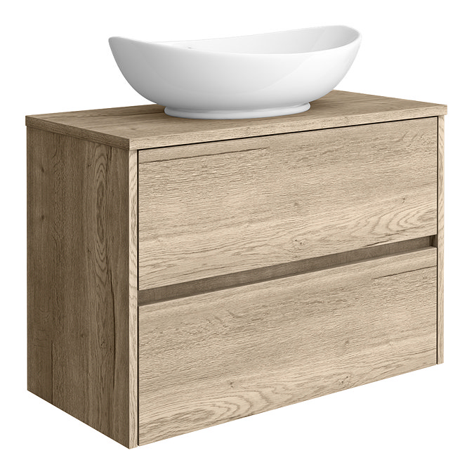 Venice Linea Rustic Oak Countertop Basin Unit - 800mm 2 Drawer with Oval Gloss White Basin