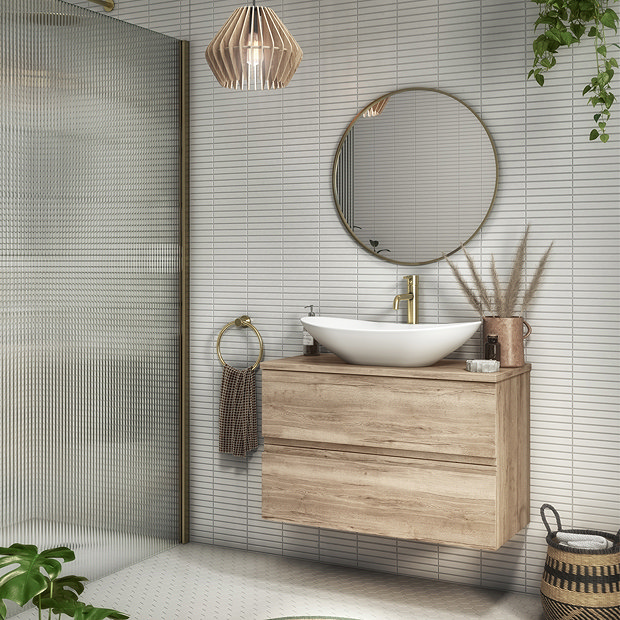 Venice Linea Rustic Oak Countertop Basin Unit 800mm 2 Drawer with