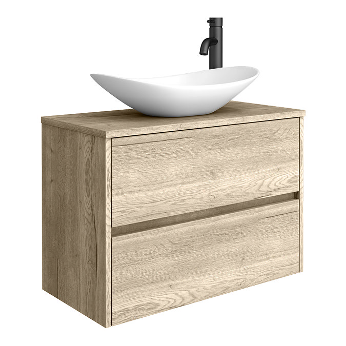 Venice Linea Rustic Oak Countertop Basin Unit - 800mm 2 Drawer with Oval Matt White Basin