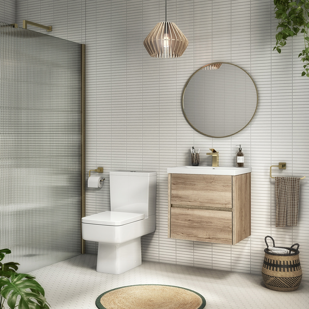 Venice Linea Rustic Oak Cloakroom Suite (Wall Hung Vanity + Toilet)