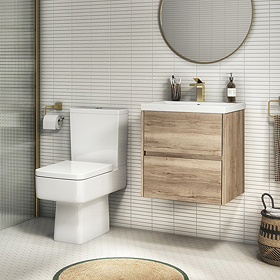 Venice Linea Rustic Oak Cloakroom Suite (Wall Hung Vanity + Toilet)