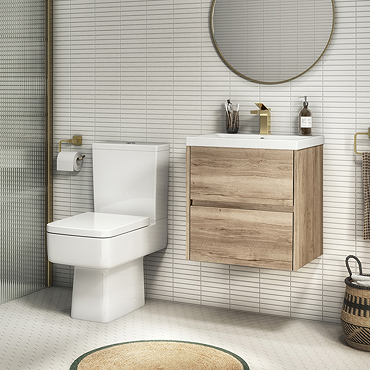 Venice Linea Rustic Oak Cloakroom Suite (Wall Hung Vanity + Toilet) 