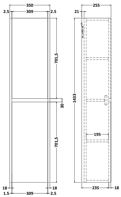 Venice Linea Rustic Oak Wall Hung Tall Storage Unit - 1433mm High