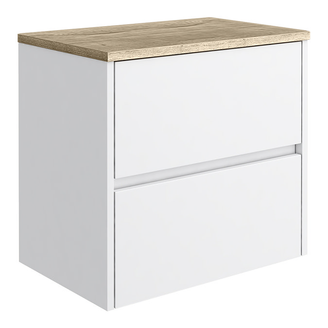 Venice Linea Satin White Countertop Basin Unit - 600mm 2 Drawer with Oval Gloss White Basin