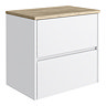 Venice Linea Satin White Countertop Basin Unit - 600mm 2 Drawer with Oval Gloss White Basin