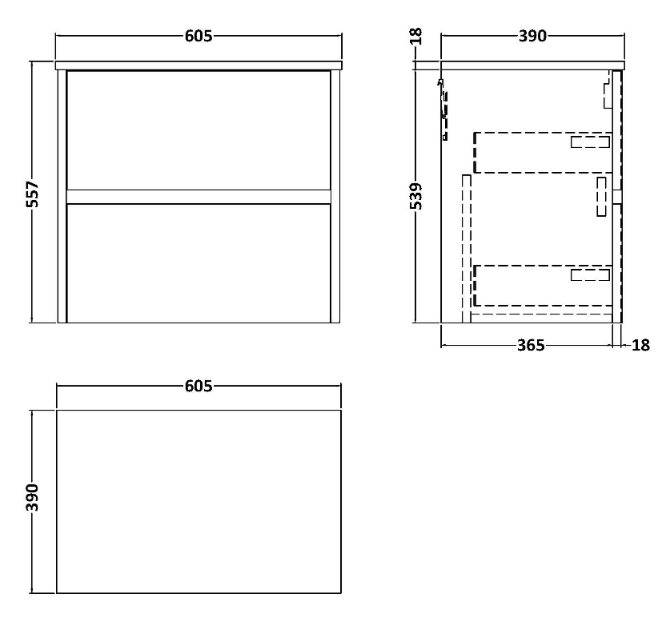 Venice Linea Satin White Countertop Basin Unit - 600mm 2 Drawer with Oval Gloss White Basin