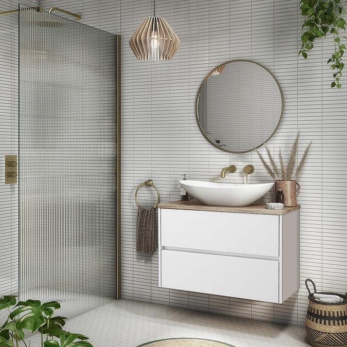 Venice Linea Satin White Countertop Basin Unit - 800mm 2 Drawer with Oval Gloss White Basin