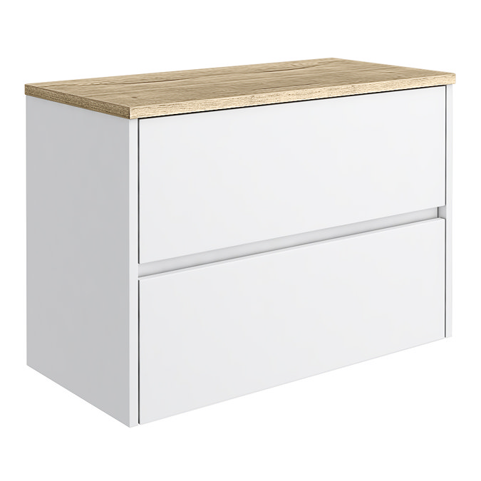 Venice Linea Satin White Countertop Basin Unit - 800mm 2 Drawer with Oval Gloss White Basin