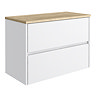 Venice Linea Satin White Countertop Basin Unit - 800mm 2 Drawer with Oval Gloss White Basin
