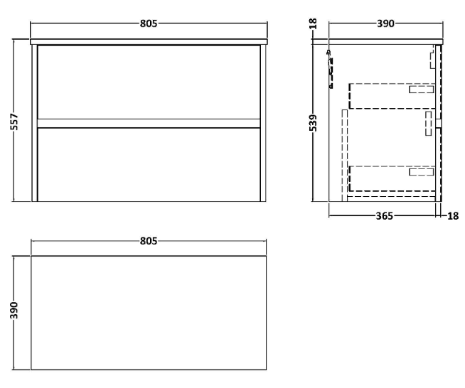 Venice Linea Satin White Countertop Basin Unit - 800mm 2 Drawer with Oval Gloss White Basin
