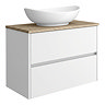 Venice Linea Satin White Countertop Basin Unit - 800mm 2 Drawer with Oval Gloss White Basin