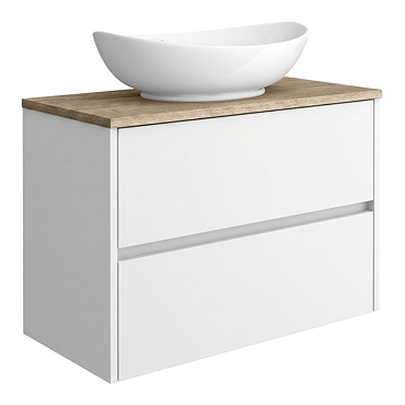 Venice Linea Satin White Countertop Basin Unit - 800mm 2 Drawer with Oval Gloss White Basin