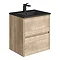 Venice Linea Wall Hung 2-Drawer Vanity Unit - Rustic Oak - 500mm with Matt Black Slimline Basin