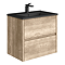 Venice Linea Wall Hung 2-Drawer Vanity Unit - Rustic Oak - 600mm with Matt Black Slimline Basin