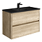 Venice Linea Wall Hung 2-Drawer Vanity Unit - Rustic Oak - 800mm with Matt Black Slimline Basin