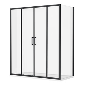 Venice Matt Black 1400 x 700mm Double Sliding Door Shower Enclosure without Tray