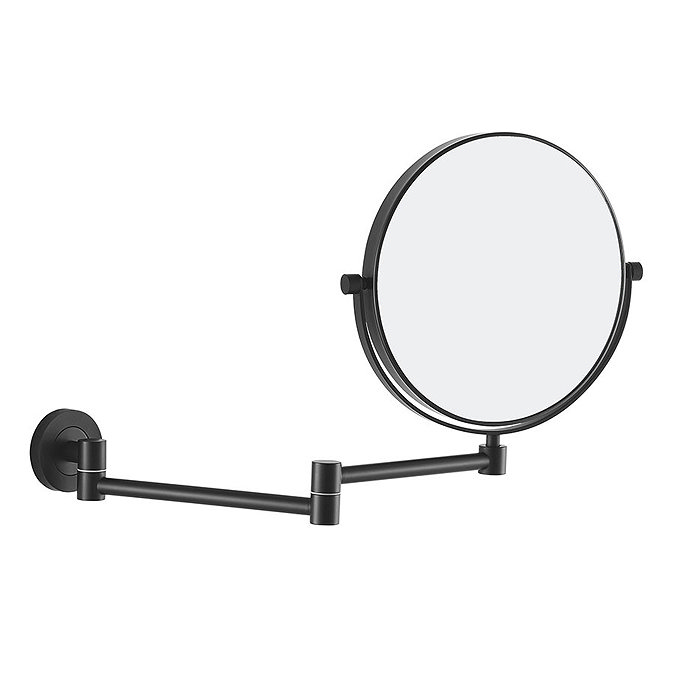 Venice Matt Black 5x Magnifying Cosmetic Mirror with Round Wall Plate Large Image